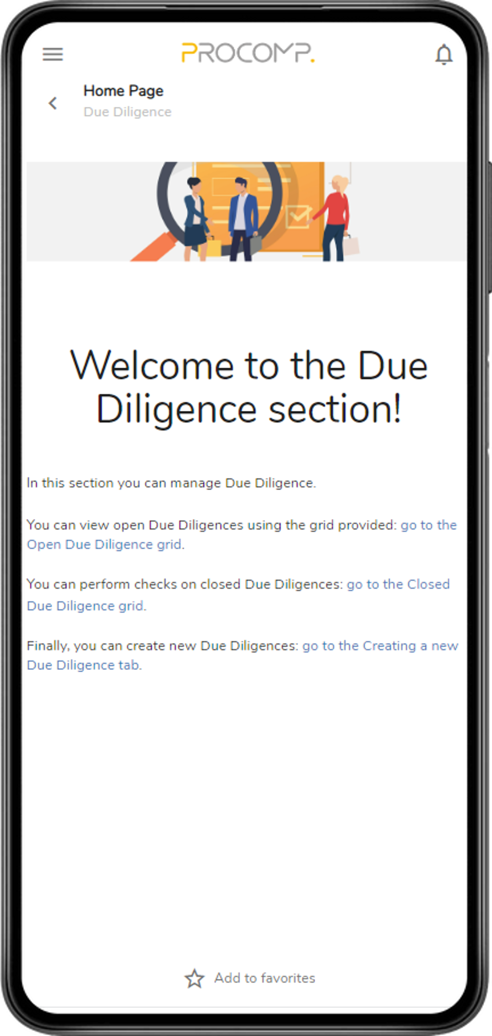 PROCOMP Third Parties Due Diligence App: mobile view