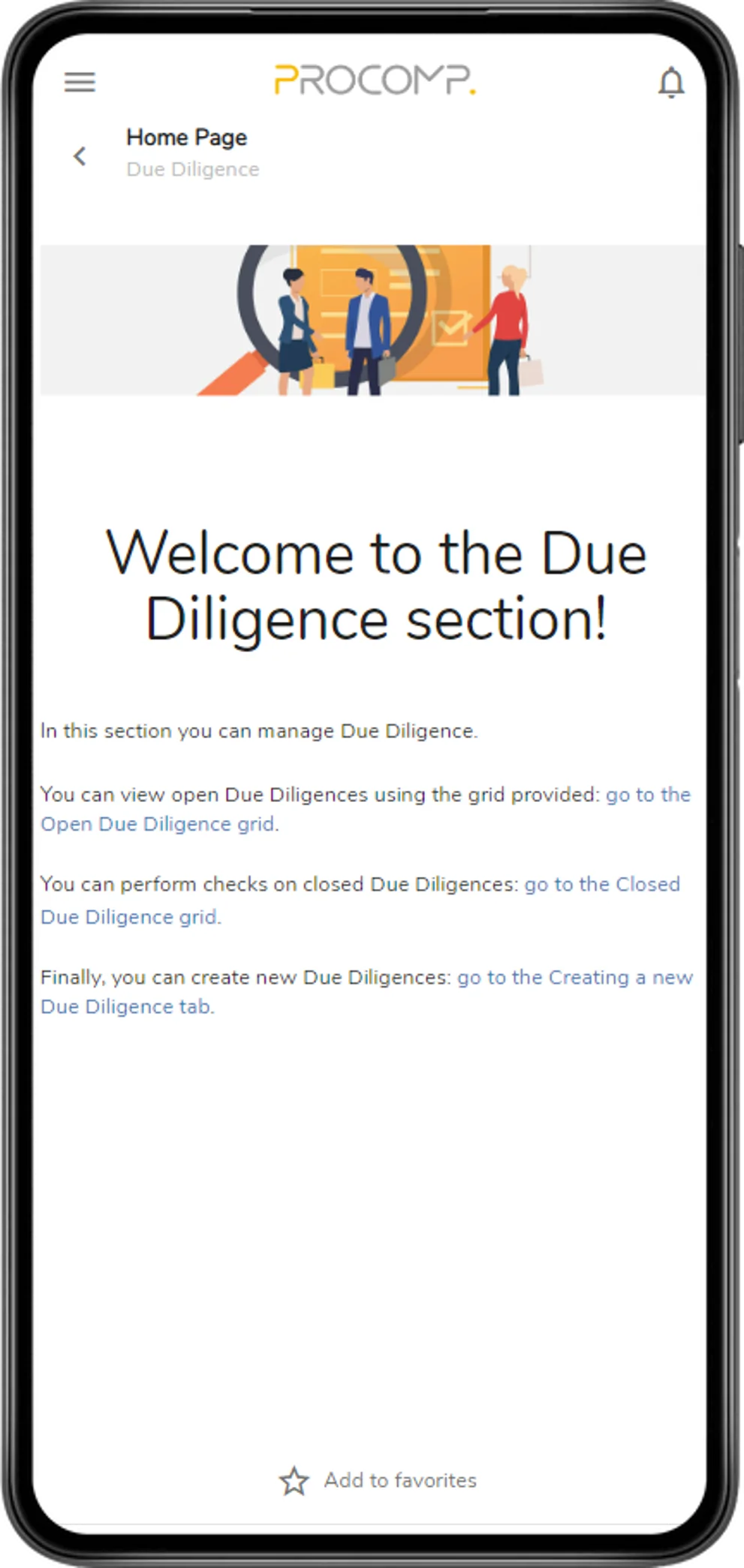 Application Third Parties Due Diligence by PROCOMP version mobile